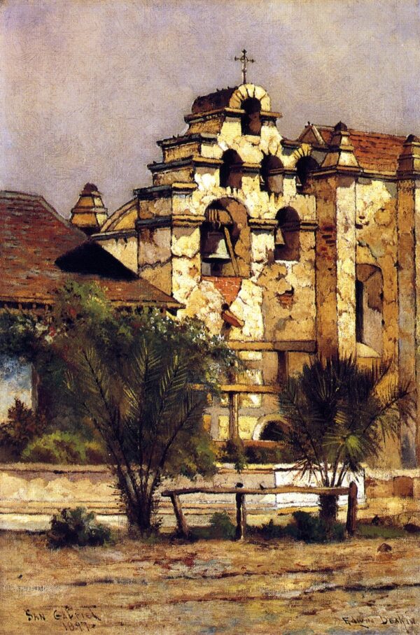 San Gabriel Mission Bell Tower by Edwin Deakin, hand-painted oil painting reproduction