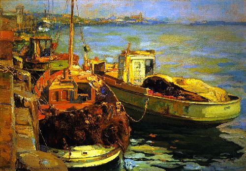 San Pedro Fishing Boats by Franz Bischoff, hand-painted oil reproduction