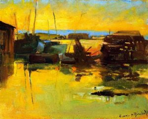 San Pedro Harbor Sunset by Franz Bischoff, hand-painted oil painting reproduction