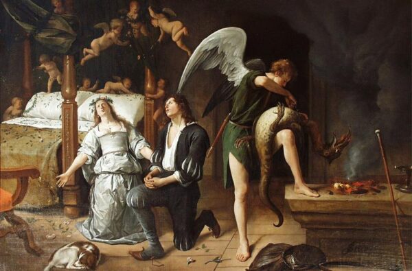 The Marriage Bed of Tobias and Sarah by Jan Steen, hand-painted oil painting reproduction