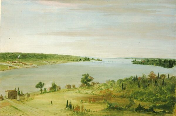 Sault Ste. Marie, Showing the United States Garrison in the Distance by George Catlin, hand-painted oil painting reproduction