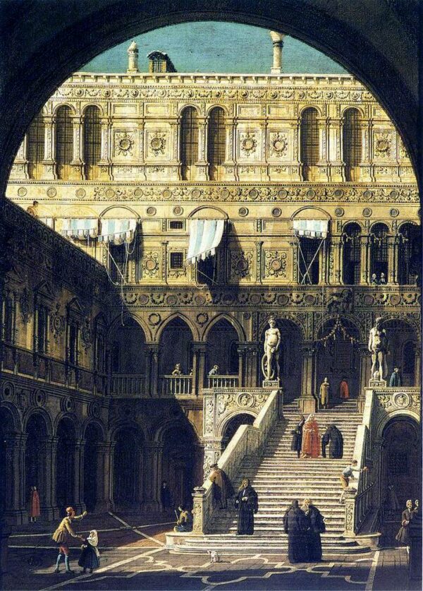 Palazzo Ducale, Scala dei Giganti by Canaletto, hand-painted oil painting reproduction
