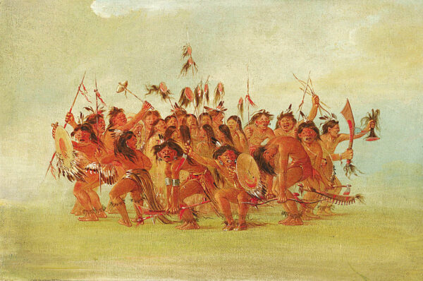 Scalp Dance, Mouth of the Teton River by George Catlin, hand-painted oil reproduction