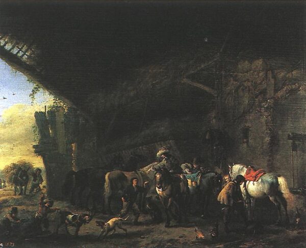 Scene In Front Of An Inn by Philips Wouwerman, hand-painted oil painting reproduction