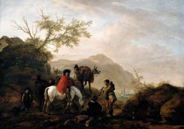 Scene on a Rocky Road by Philips Wouwerman, hand-painted oil painting reproduction