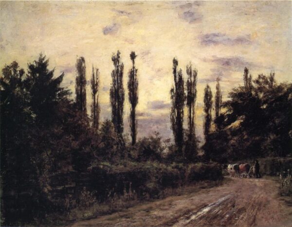 Evening, Poplars and Roadway near Schleissheim by Theodore Clement Steele, hand-painted oil painting reproduction