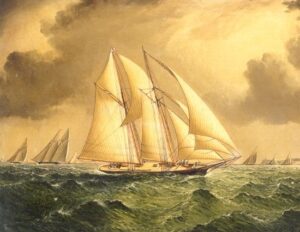Schooners Racing Off Sandy Hook by James E Buttersworth, hand-painted oil painting reproduction