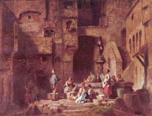 Scrubbing The Well by Carl Spitzweg, hand-painted oil painting reproduction