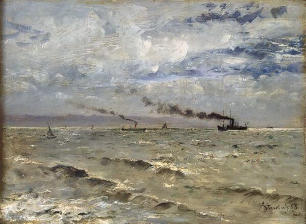 Sea View with Ships by Alfred Stevens, hand-painted oil painting reproduction