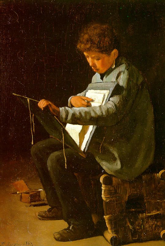 Seated Boy with a Portfolio by François Bonvin, hand-painted oil reproduction