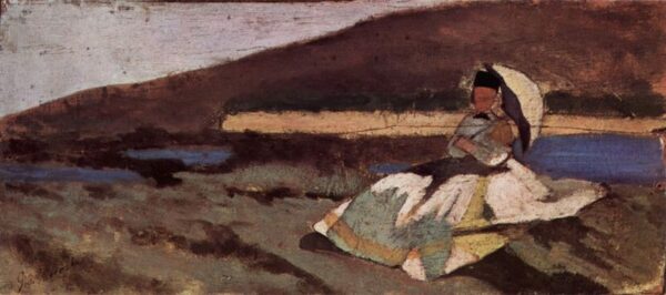 Seated Lady in Landscape by Giovanni Fattori, hand-painted oil painting reproduction