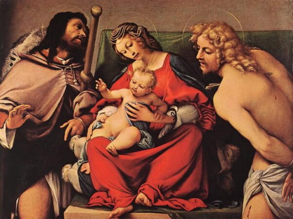 Madonna with the Child and Saints Rock and Sebastian by Lorenzo Lotto, hand-painted oil reproduction