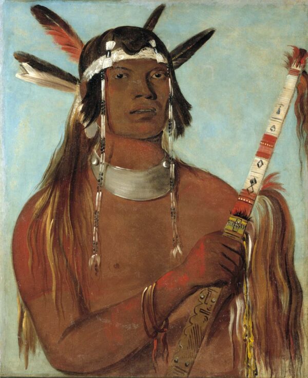 Seehk hee da, Mouse colored Feather, a Noted Brave by George Catlin, hand-painted oil painting reproduction