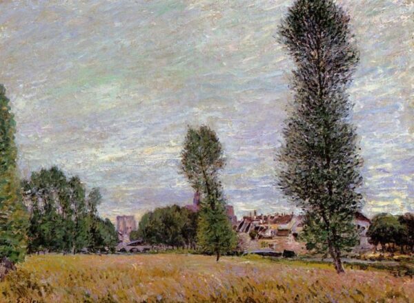 The Village of Moret, Seen from the Fields by Alfred Sisley, hand-painted oil painting reproduction