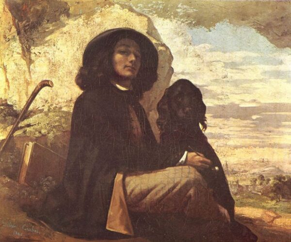 Self-Portrait With Black Dog by Gustave Courbet, hand-painted oil painting reproduction