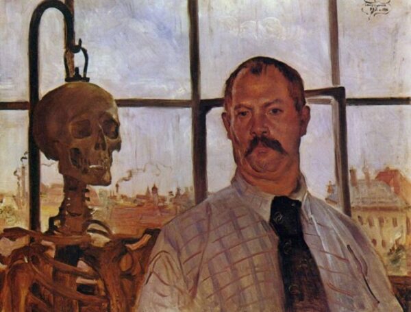 Self-Portrait With Skeleton by Lovis Corinth, hand-painted oil painting reproduction