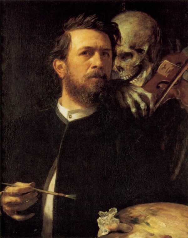Self-Portrait with Death as a Fiddler by Arnold Böcklin, hand-painted oil painting reproduction