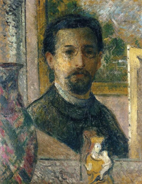 Self-Portrait with Statuette by Gustave Loiseau, hand-painted oil painting reproduction