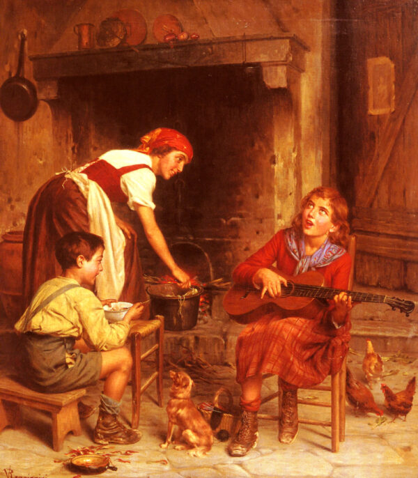 Serenading the Family by Vittorio Reggianini, hand-painted oil painting reproduction