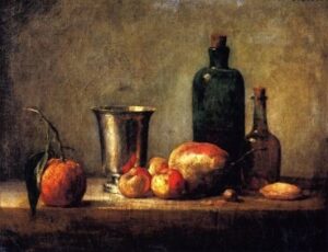 Seville Orange Silver Goblet Apples Pear and Two Bottles by Jean-Baptiste-Siméon Chardin, hand-painted oil painting reproduction