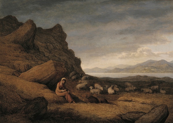 Lake Scene with Seated Figure and Sheep by John Glover, hand-painted oil reproduction