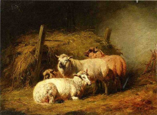 Sheep in Shed by Arthur Fitzwilliam Tait, hand-painted oil painting reproduction