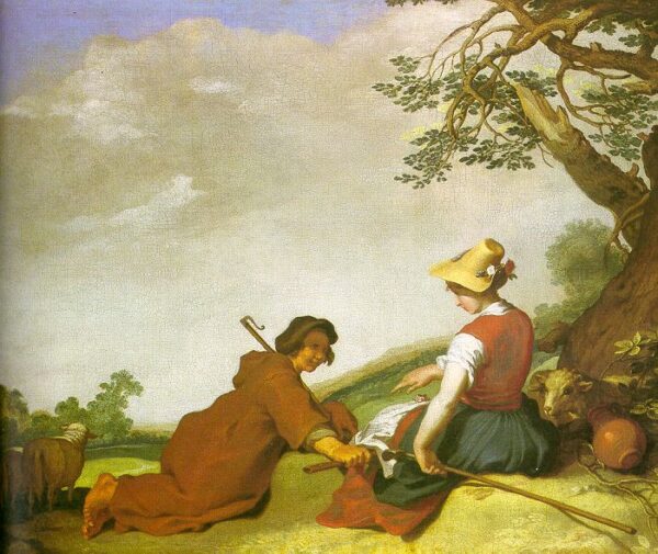 Shepherd and Sherpherdess by Abraham Bloemaert, hand-painted oil painting reproduction