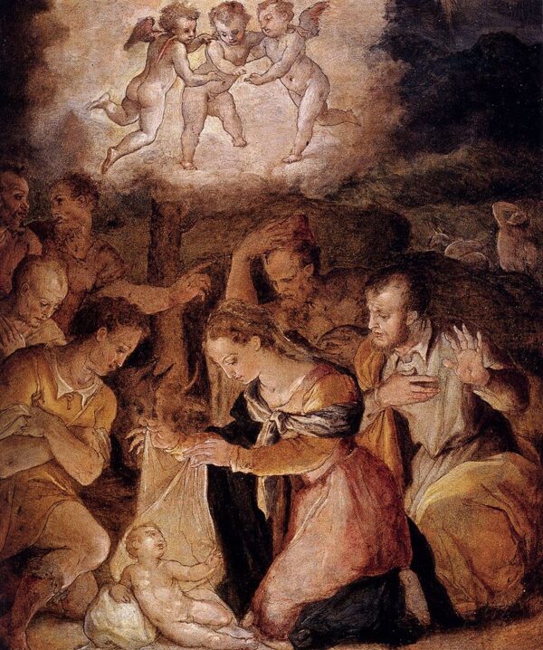 The Nativity with the Adoration of the Shepherds by Giorgio Vasari, hand-painted oil painting reproduction