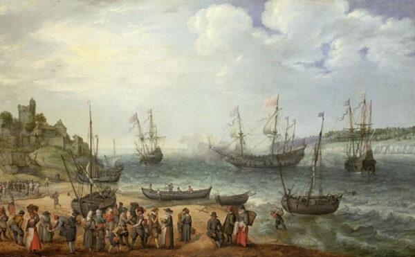 Shipping in an Estuary by Adam Willaerts, hand-painted oil reproduction
