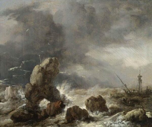 Ships Foundering in Stormy Seas by Philips Wouwerman, hand-painted oil painting reproduction