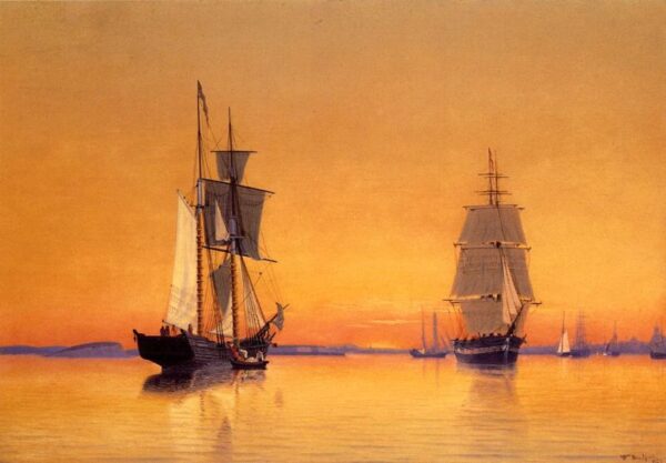 Ships in Boston Harbor at Twilight by William Bradford, hand-painted oil painting reproduction
