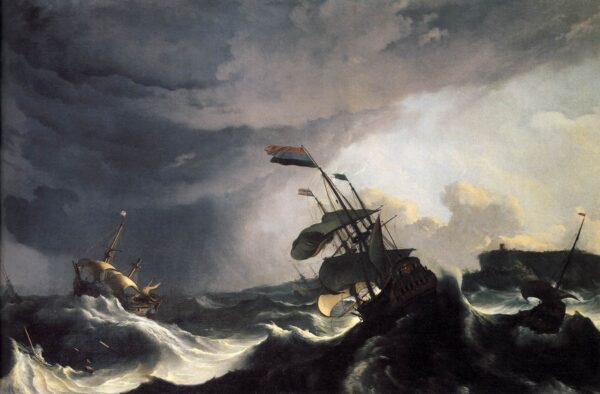 Ships in Distress in a Raging Storm by Ludolf Backhuysen, hand-painted oil painting reproduction