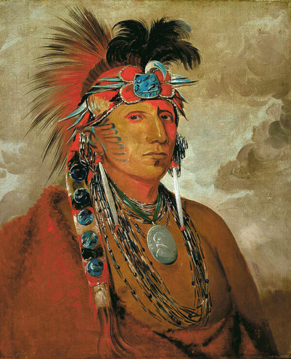 Sho me kos see, The Wolf, a Chief by George Catlin, hand-painted oil painting reproduction