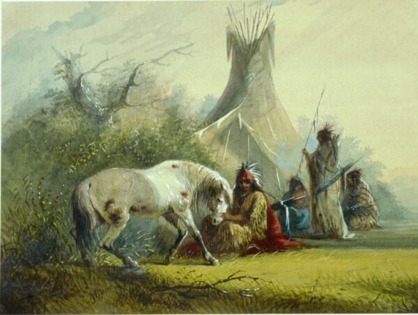 Shoshone Indian and his Pet Horse by Alfred Jacob Miller, hand-painted oil painting reproduction