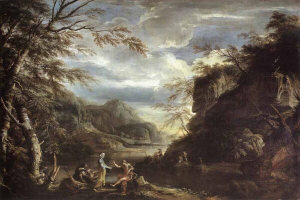 River Landscape with Apollo and the Cumean Sibyl by Salvator Rosa, hand-painted oil painting reproduction