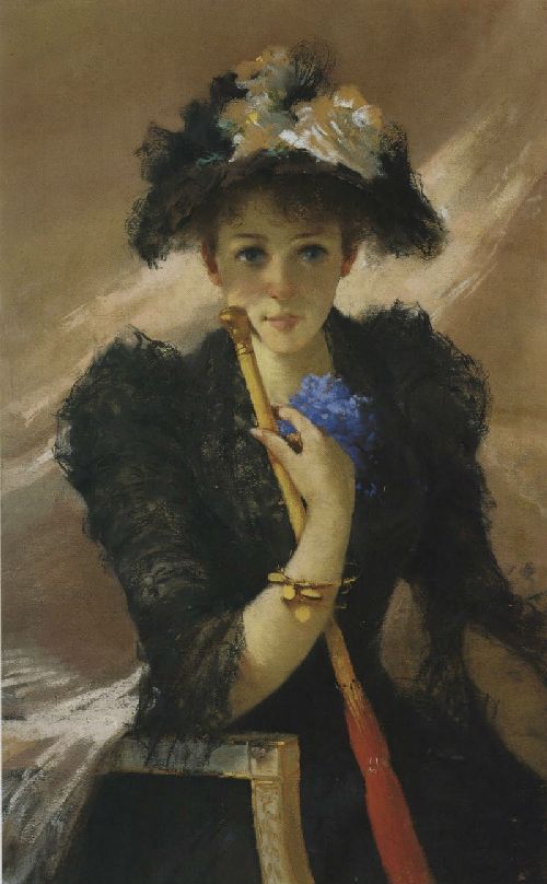 Signora con ombrellino by Vittorio Corcos, hand-painted oil reproduction