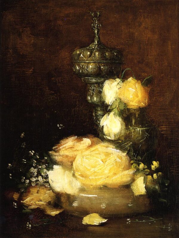 Silver Chalice with Roses by Julian Alden Weir, hand-painted oil painting reproduction
