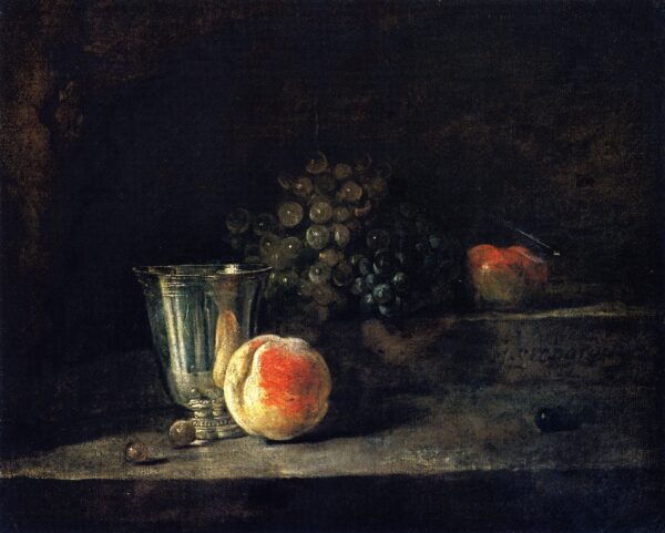 Silver Goblet Peach White and Red Grapes and Apple by Jean-Baptiste-Siméon Chardin, hand-painted oil painting reproduction