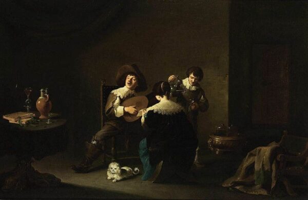 Interior with a Gentleman Playing a Lute and a Lady Singing by David Teniers the Younger, hand-painted oil painting reproduction