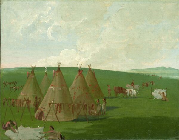 Sioux Encamped on the Upper Missouri, Dressing Buffalo Meat and Robes by George Catlin, hand-painted oil painting reproduction