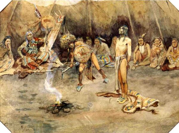Sioux Torturing a Blackfoot Brave by Charles Marion Russell, hand-painted oil painting reproduction