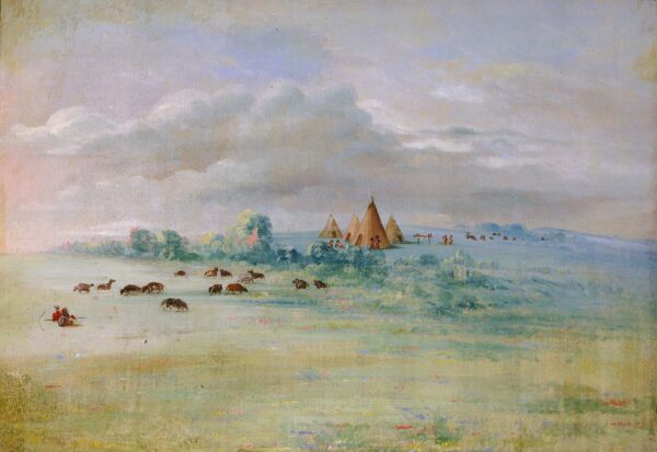 Sioux Village, Lake Calhoun, near Fort Snelling by George Catlin, hand-painted oil painting reproduction