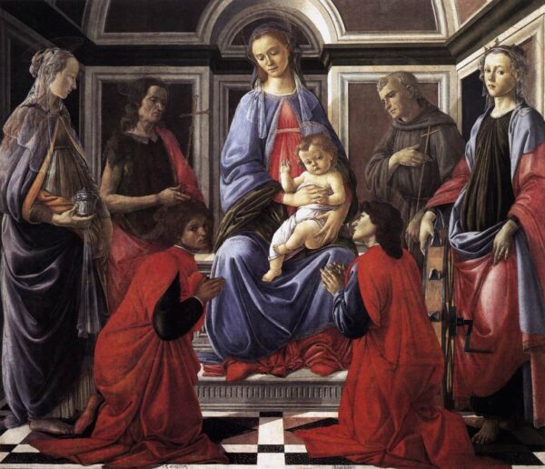 Madonna and Child with Six Saints by Sandro Botticelli, hand-painted oil painting reproduction