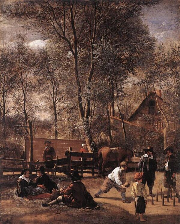 Skittle Players Outside An Inn by Jan Steen, hand-painted oil painting reproduction