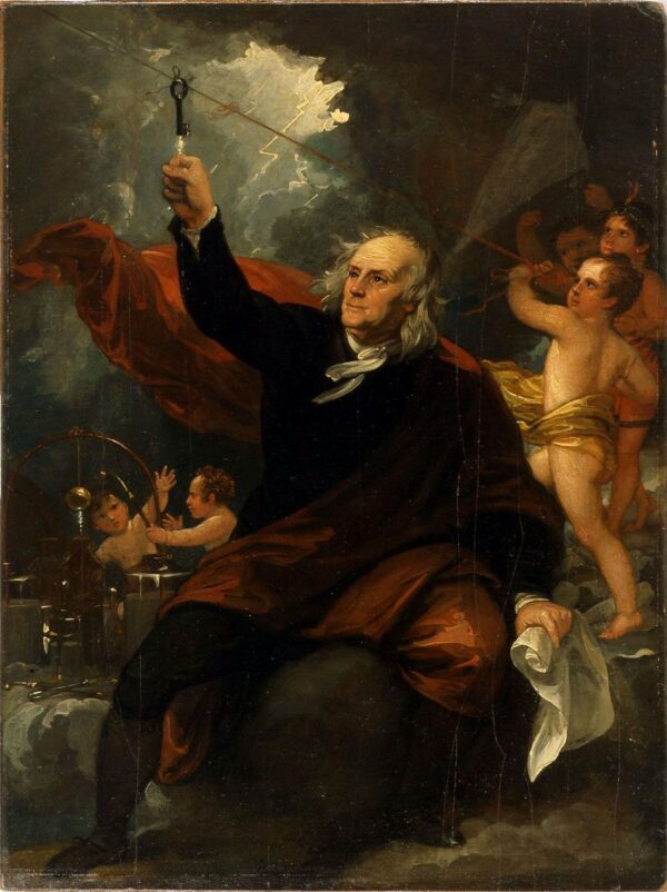 Benjamin Franklin Drawing Electricity from the Sky by Benjamin West, hand-painted oil painting reproduction
