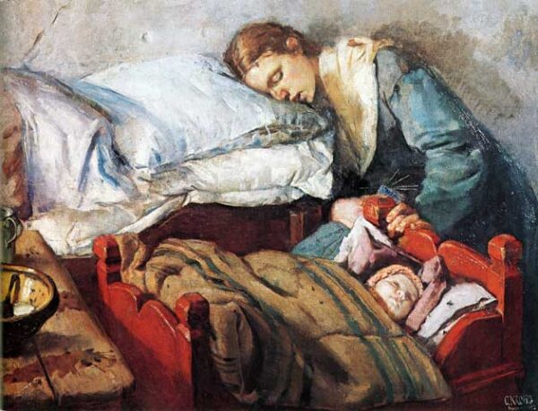 Sleeping Mother with Child by Christian Krohg, hand-painted oil painting reproduction
