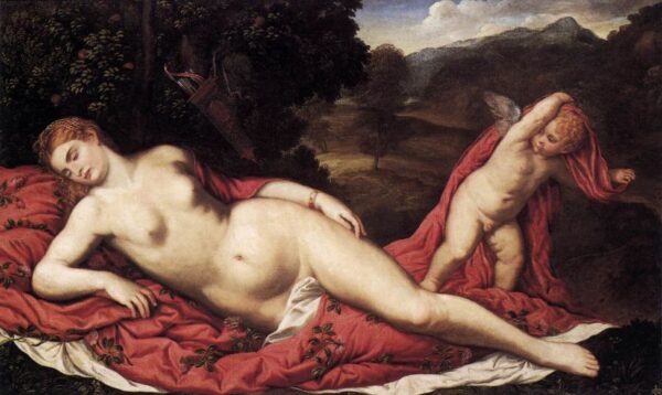 Sleeping Venus with Cupid by Paris Bordone, hand-painted oil painting reproduction
