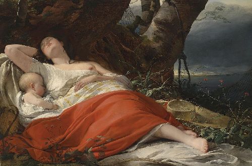 Sleeping fisherwoman by Friedrich von Amerling, hand-painted oil reproduction