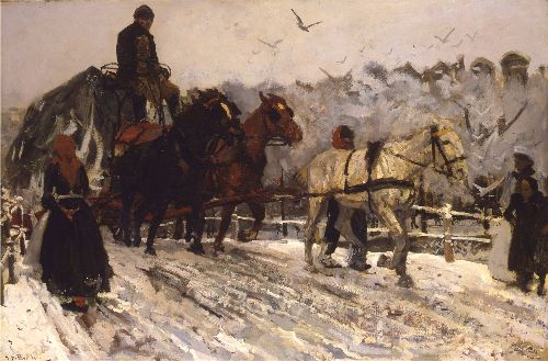 Sleperspaarden in de sneeuw by George Hendrik Breitner, hand-painted oil reproduction