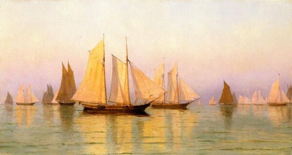 Sloops and Schooners at Evening Calm by William Bradford, hand-painted oil painting reproduction